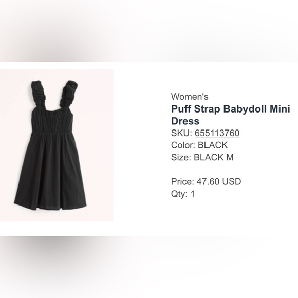 Abercrombie Black Puff Strap Babydoll Mini Dress - Picture 1 of 3